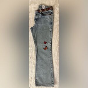 Lucky Brand Vintage Dungarees Jeans Made in USA Butterfly Embroidery